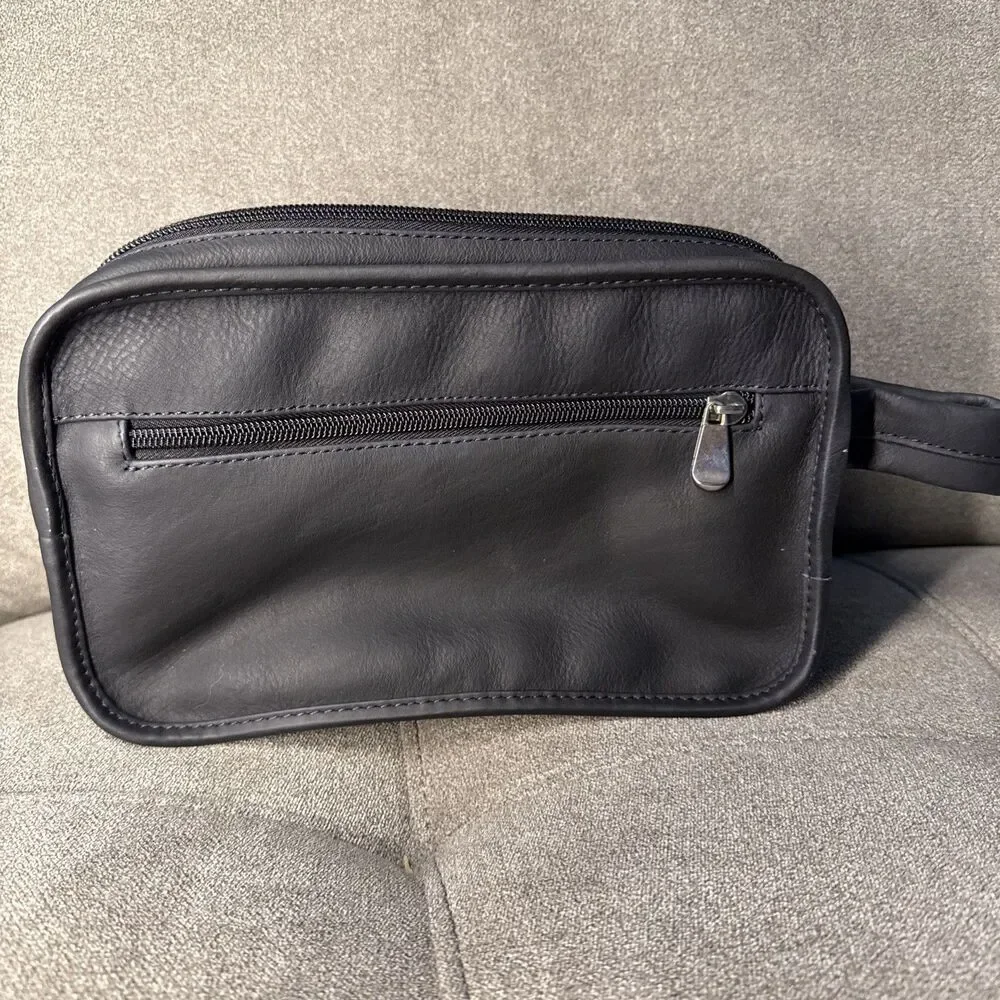 NWT Claire Chase Executive Dopp Kit Leather Travel Toiletry Bag Navy Org $149 - Picture 2 of 8